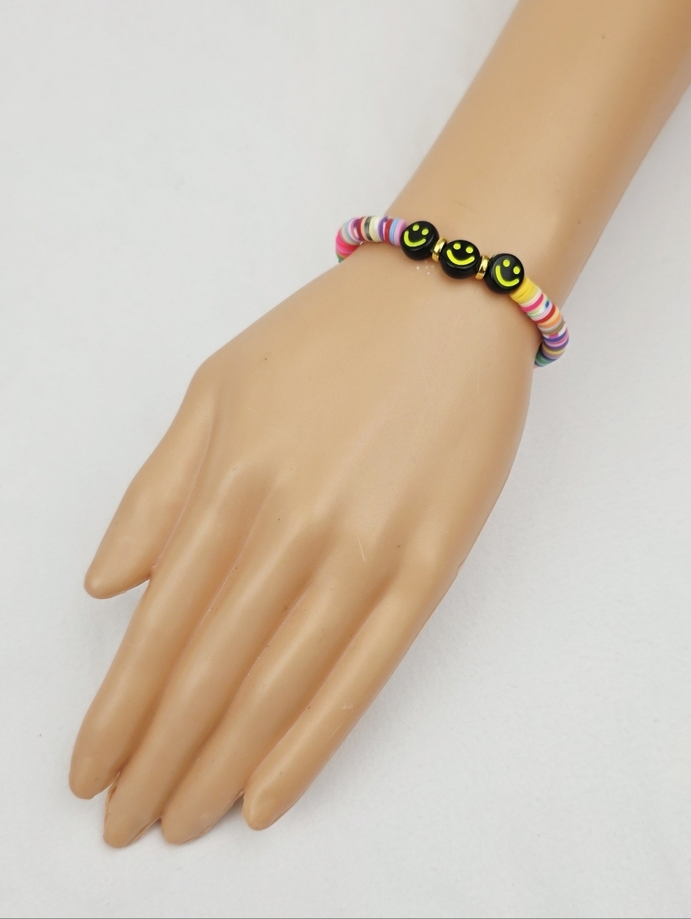 Handmade Clay Bead Multi Color Smiley Face Bracelet